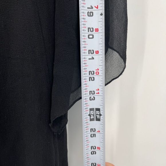 Cold Water Creek Faux Wrap 3/4 Sleeve‎ Black Silk Chiffon Velour Dress - Picture 6 of 12